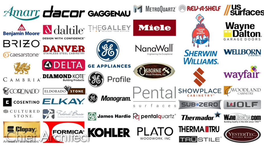 A variety of different manufacturers that partner with Chief Architect for 3D content 