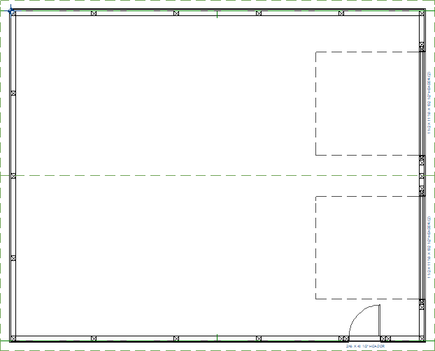 Floor plan showing floor framing, including posts, headers, and girts